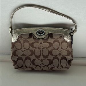 Coach Brown and Gold Clutch with Signature Monogram